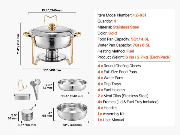 Succebuy 4 Pack Chafing Dish Buffet Set Stainless Steel Chafer