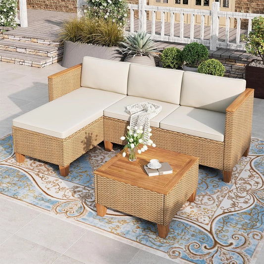 XIUWO 3 Piece Outdoor Wicker Patio Set With Sofa Table