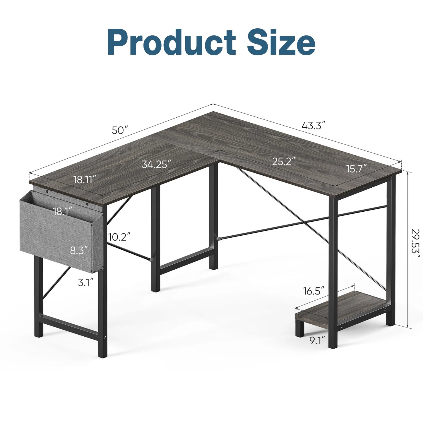 JHK Gaming Corner L Shaped Computer Desk With CPU Storage