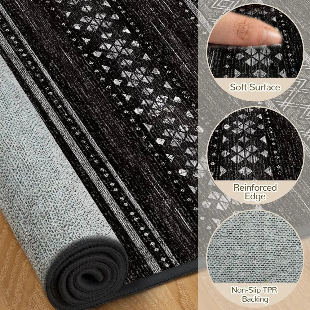 Geometric Area Rug Non Slip Low Pile Washable Neutral For Living Room