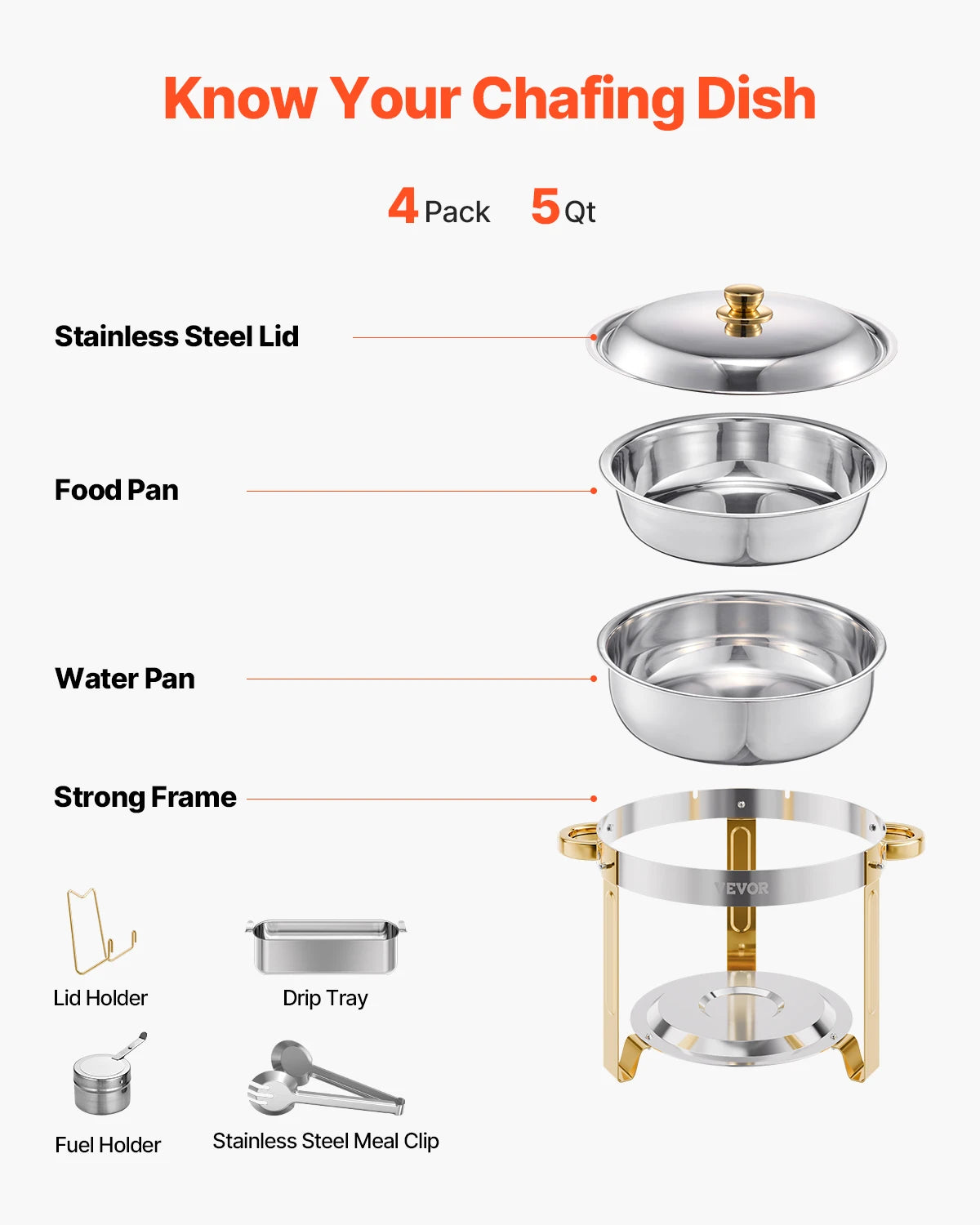 Succebuy 4 Pack Chafing Dish Buffet Set Stainless Steel Chafer