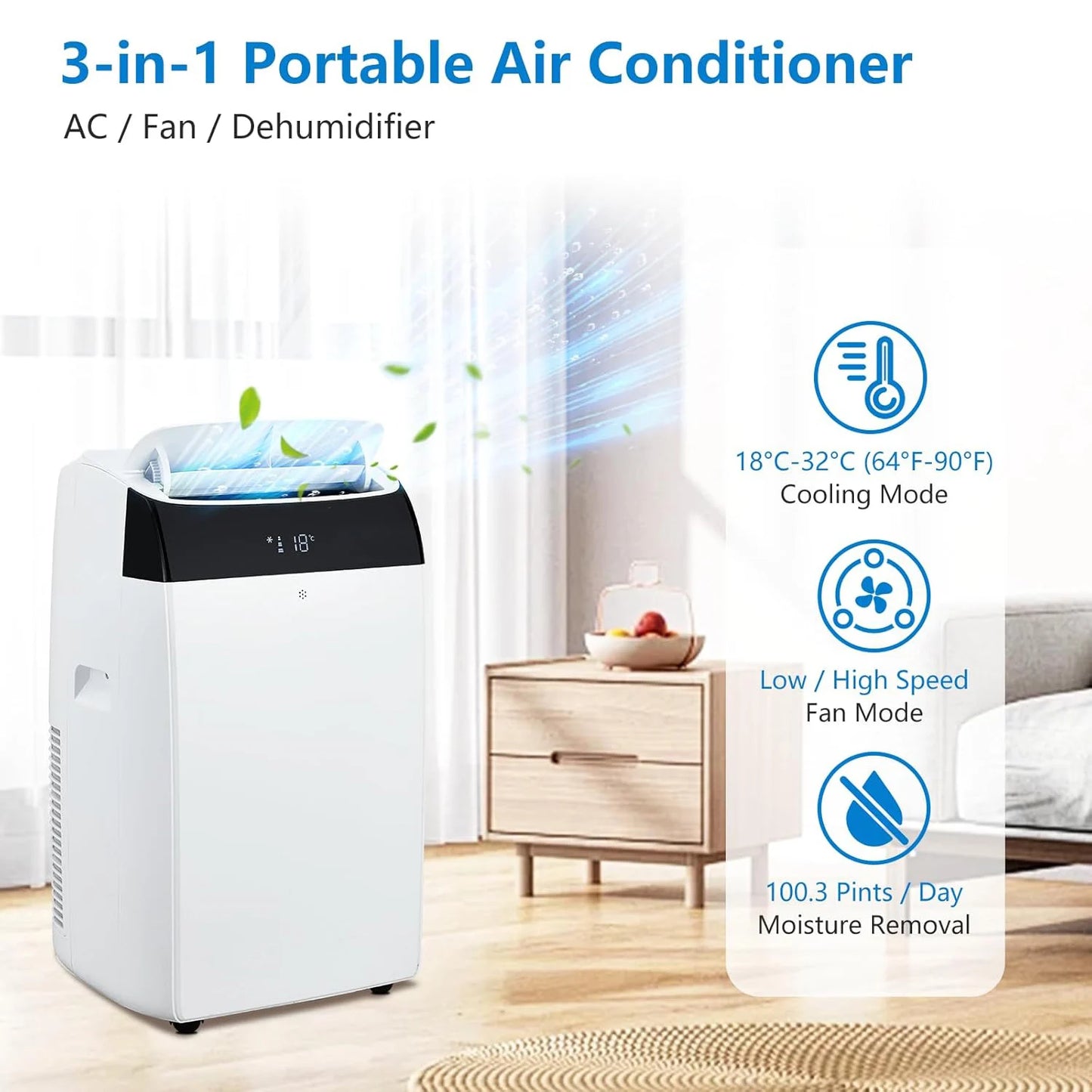 Adoolla Portable 3 In 1 Air Conditioner With Remote Control