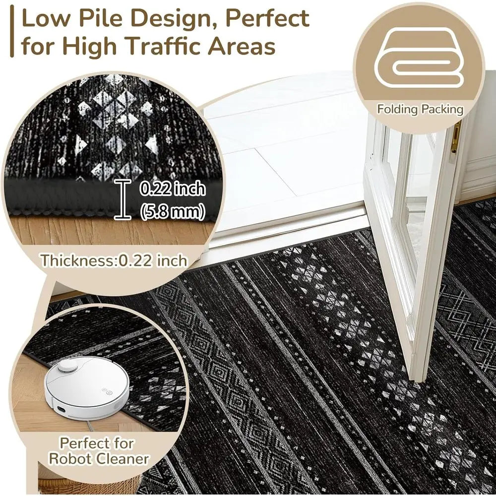 Geometric Area Rug Non Slip Low Pile Washable Neutral For Living Room