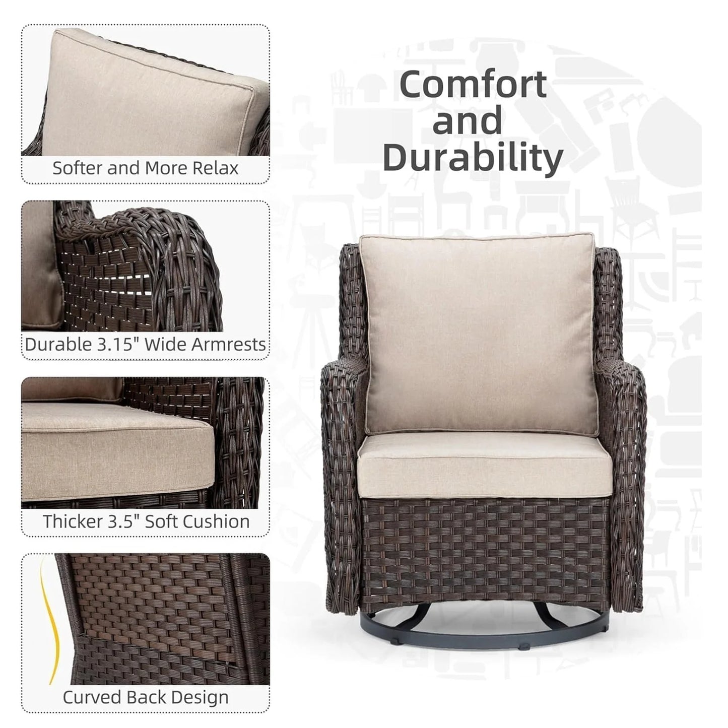 HiMISS Outdoor Wicker Swivel Rocker Patio Set With Cushions