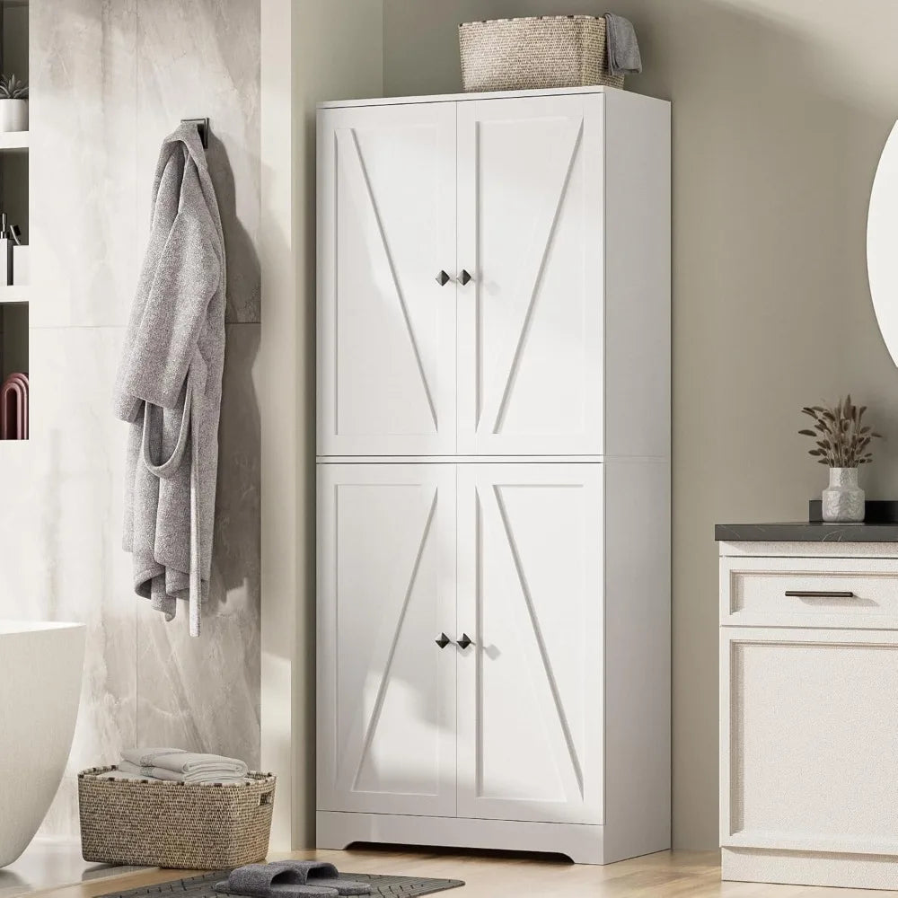 Farmhouse Kitchen Pantry Cabinet With Four Barn Doors And Adjustable Shelves