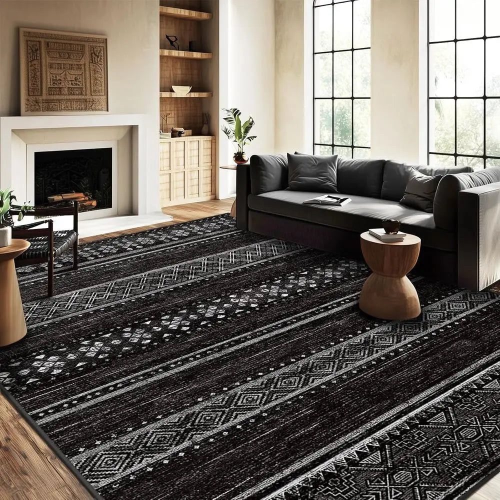 Geometric Area Rug Non Slip Low Pile Washable Neutral For Living Room