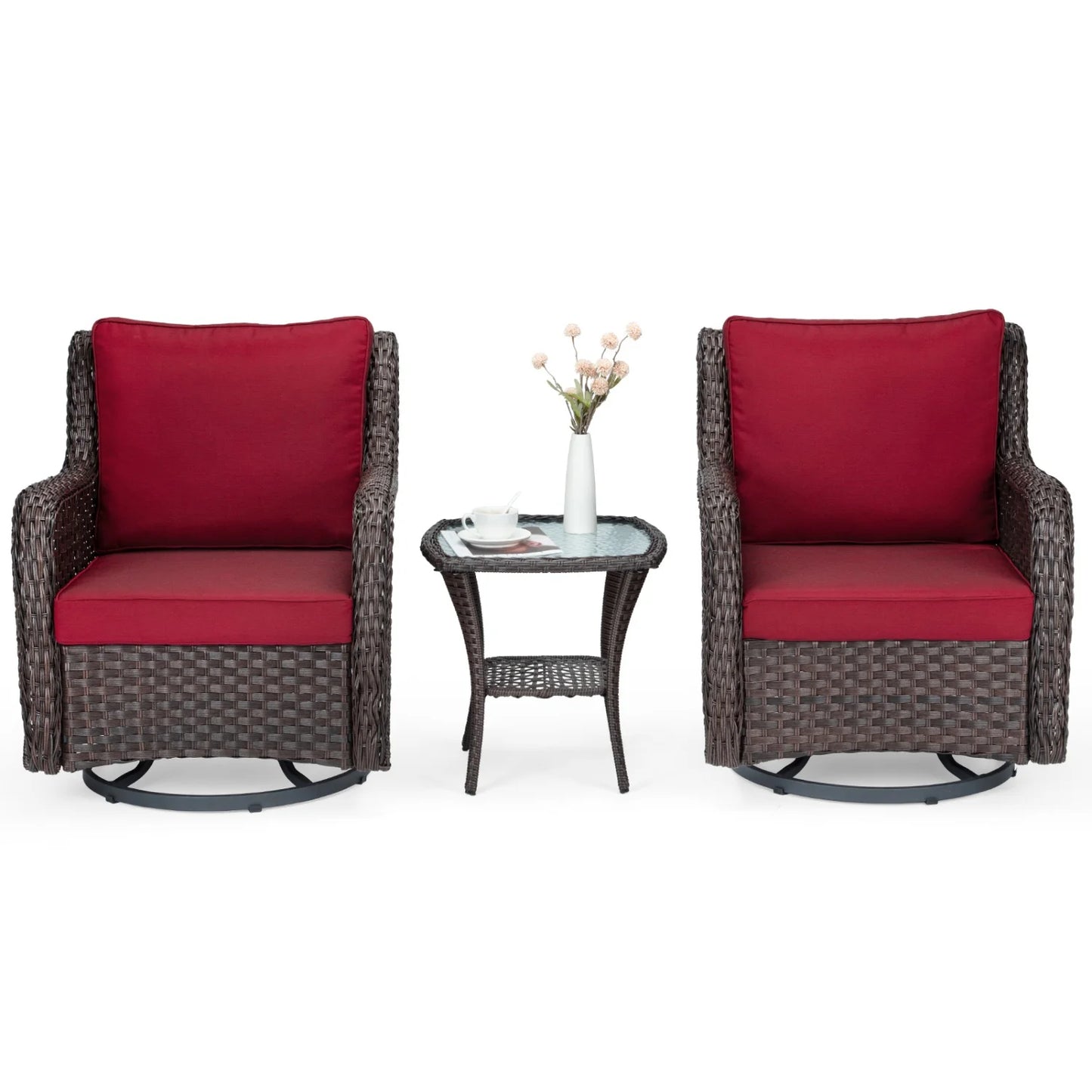 HiMISS Outdoor Wicker Swivel Rocker Patio Set With Cushions