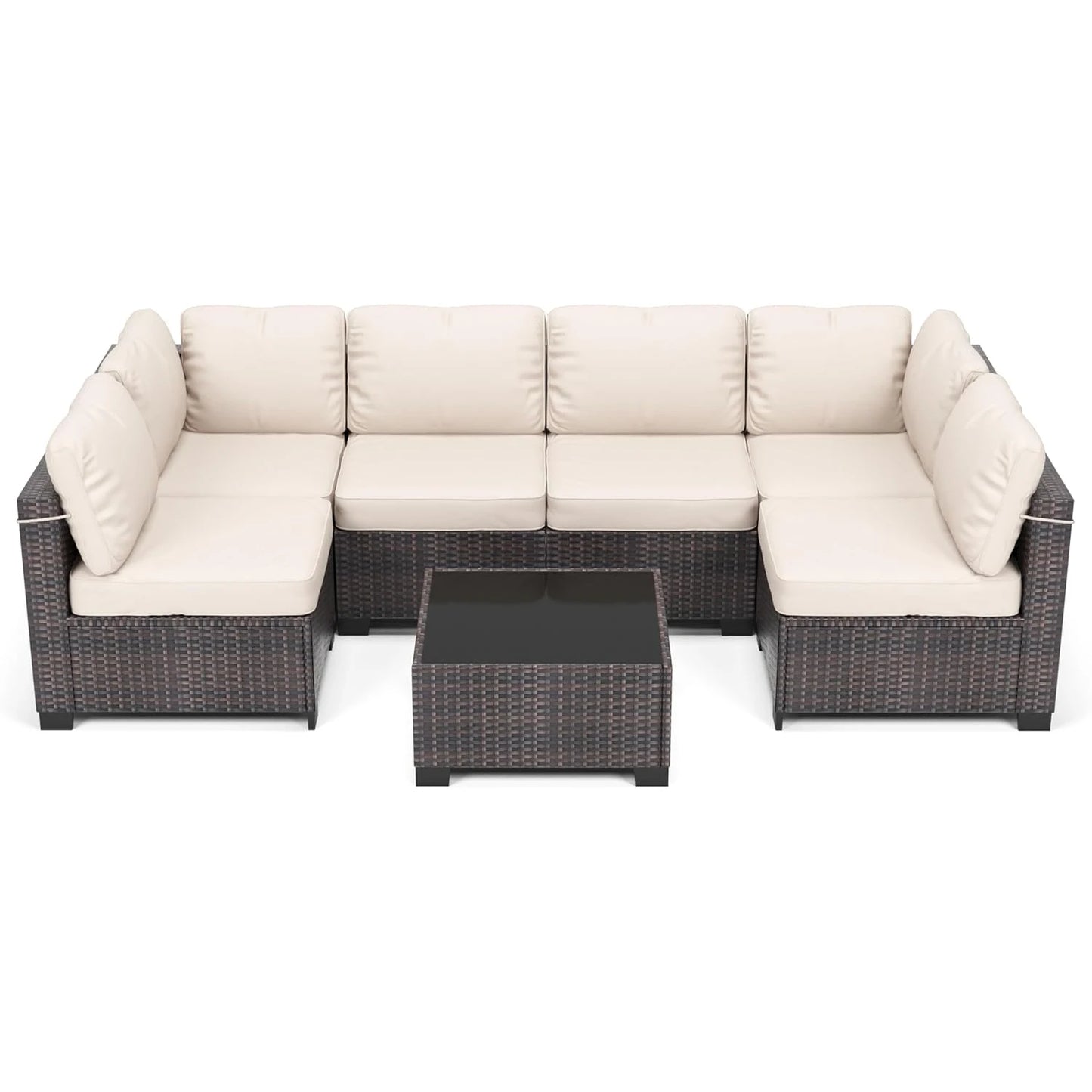 HobbyLane 7-Piece Modular Outdoor Furniture Set PE Rattan Wicker Garden