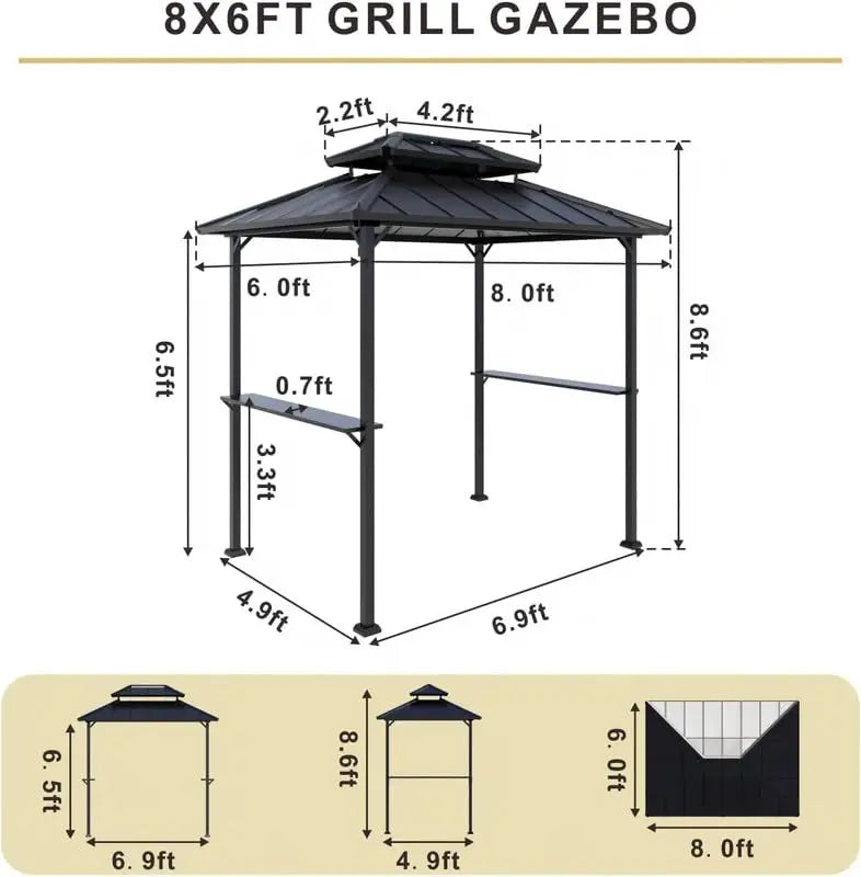 Grill Gazebo With String Lights Outdoor Hardtop Bbq Canopy