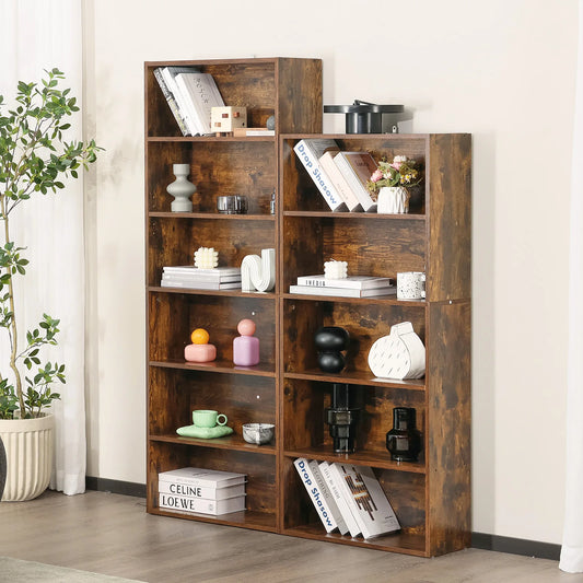 JHK Six Tier Wooden Bookcase Floor Standing Shelving Unit Living Room Home Office