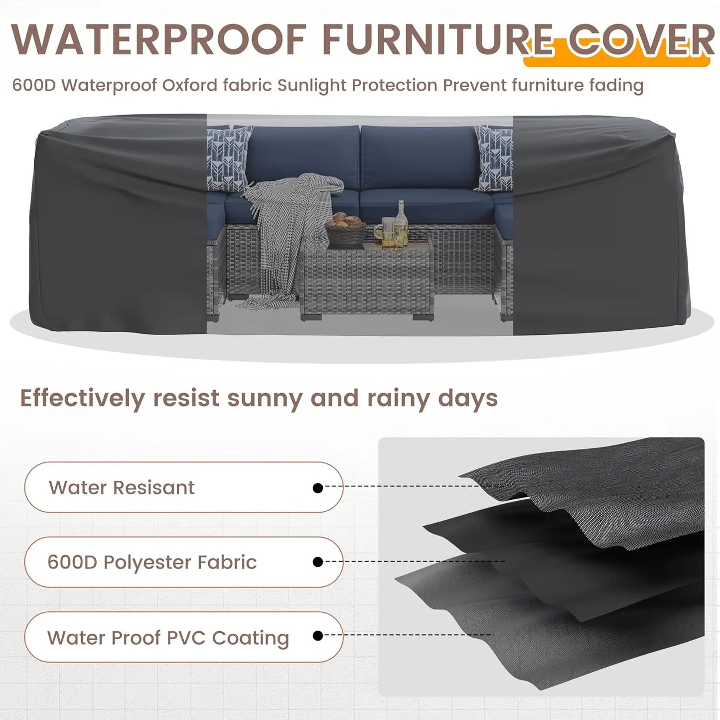 Outdoor Wicker Patio Furniture Set With Tea Table And Waterproof Sofa Cover