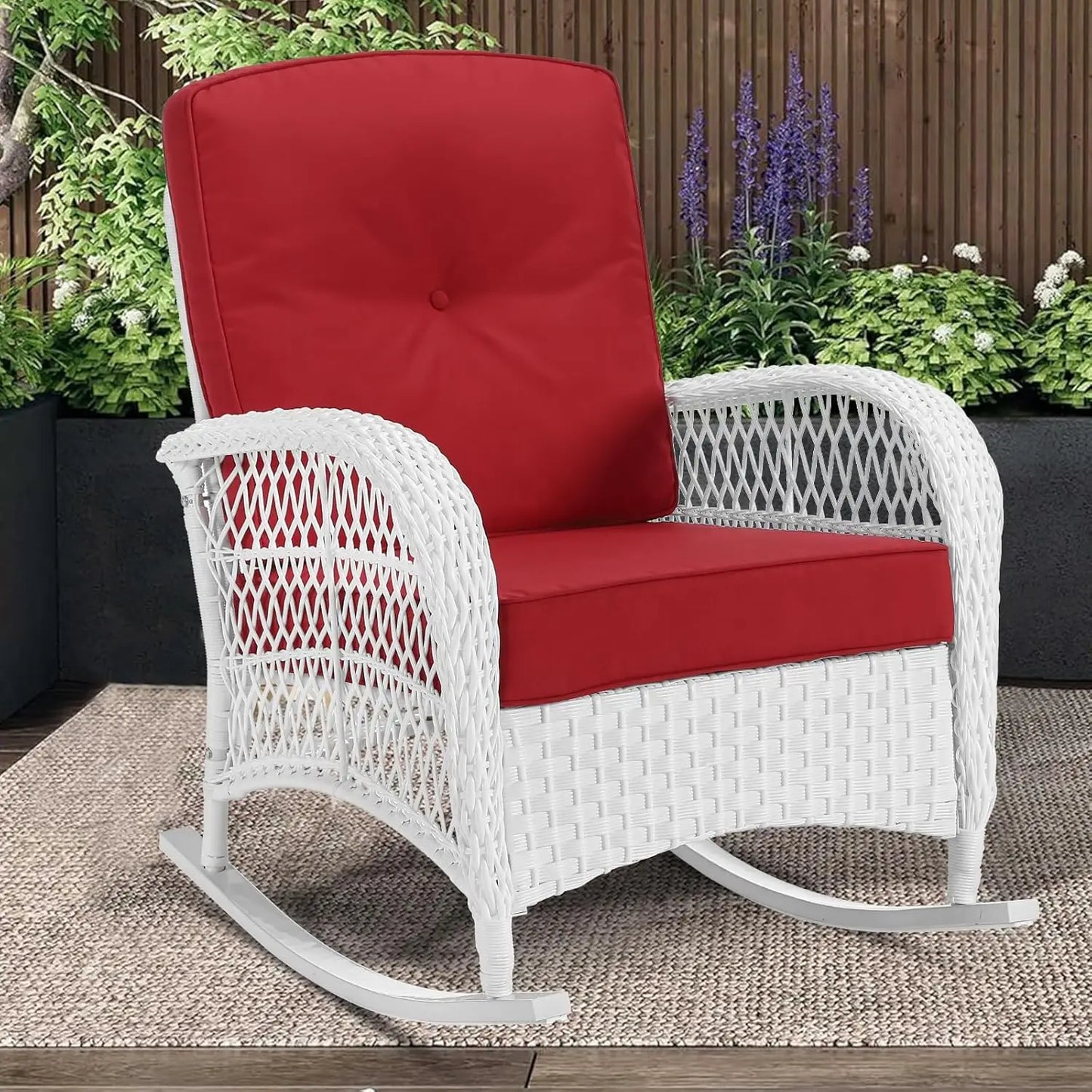 All-Weather Wicker Rocking Chair High Back For Garden Porch