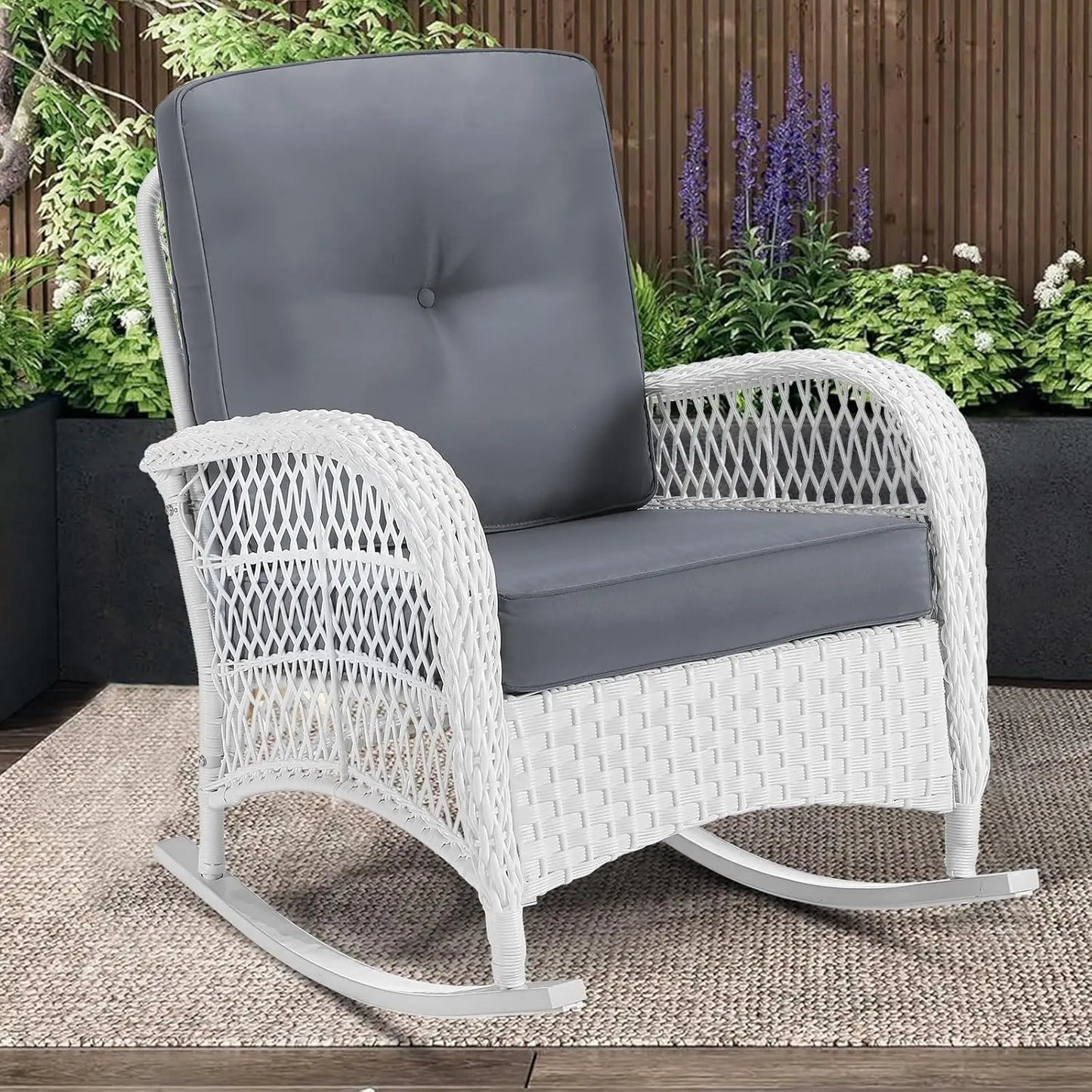 All-Weather Wicker Rocking Chair High Back For Garden Porch