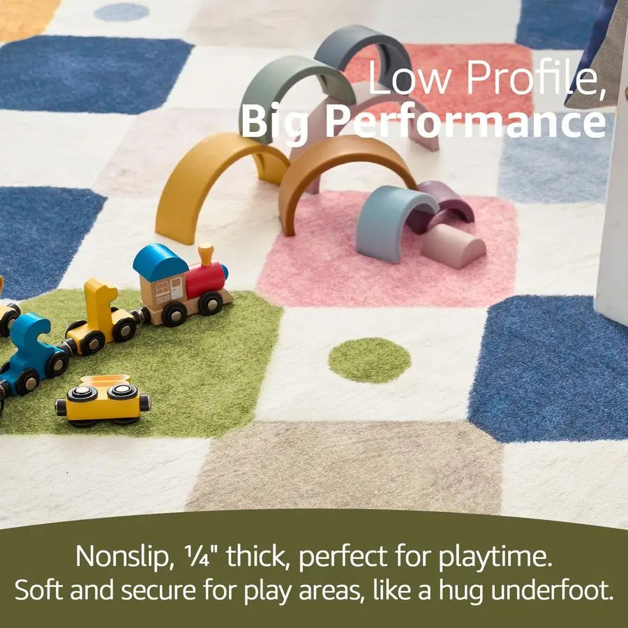 Kids Area Rug Washable Indoor Non Slip Diamond Pattern Carpet