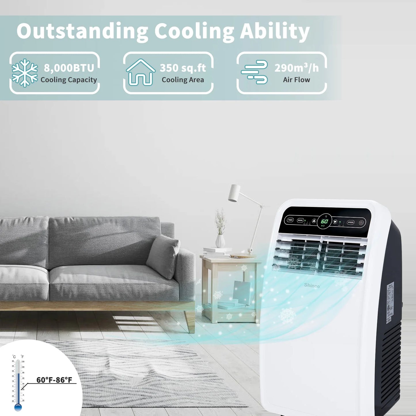 Shinco 8000 BTU Portable Air Conditioner With Dehumidifier