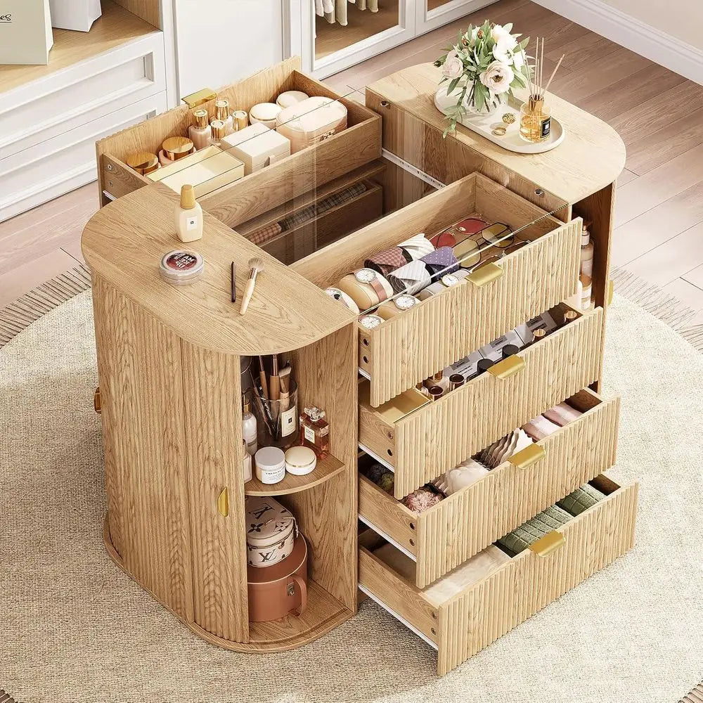 8 Drawer Island Wardrobe With Glass Top Armoire Freestanding Closet