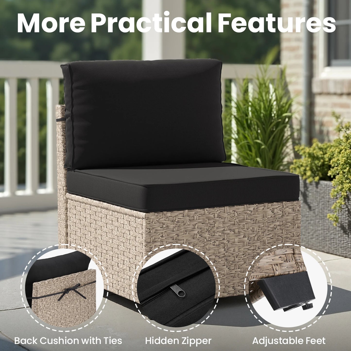 Soohow 7 Piece Outdoor Patio Furniture Set Rattan Glass Table