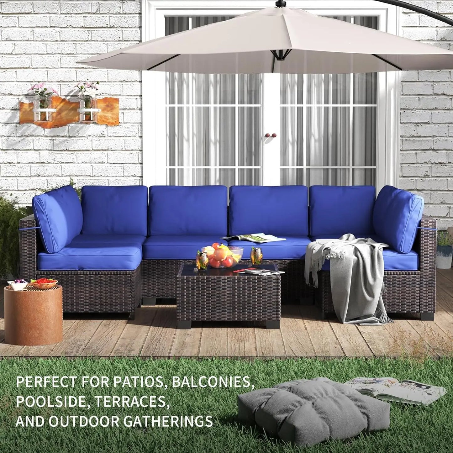 HobbyLane 7-Piece Modular Outdoor Furniture Set PE Rattan Wicker Garden