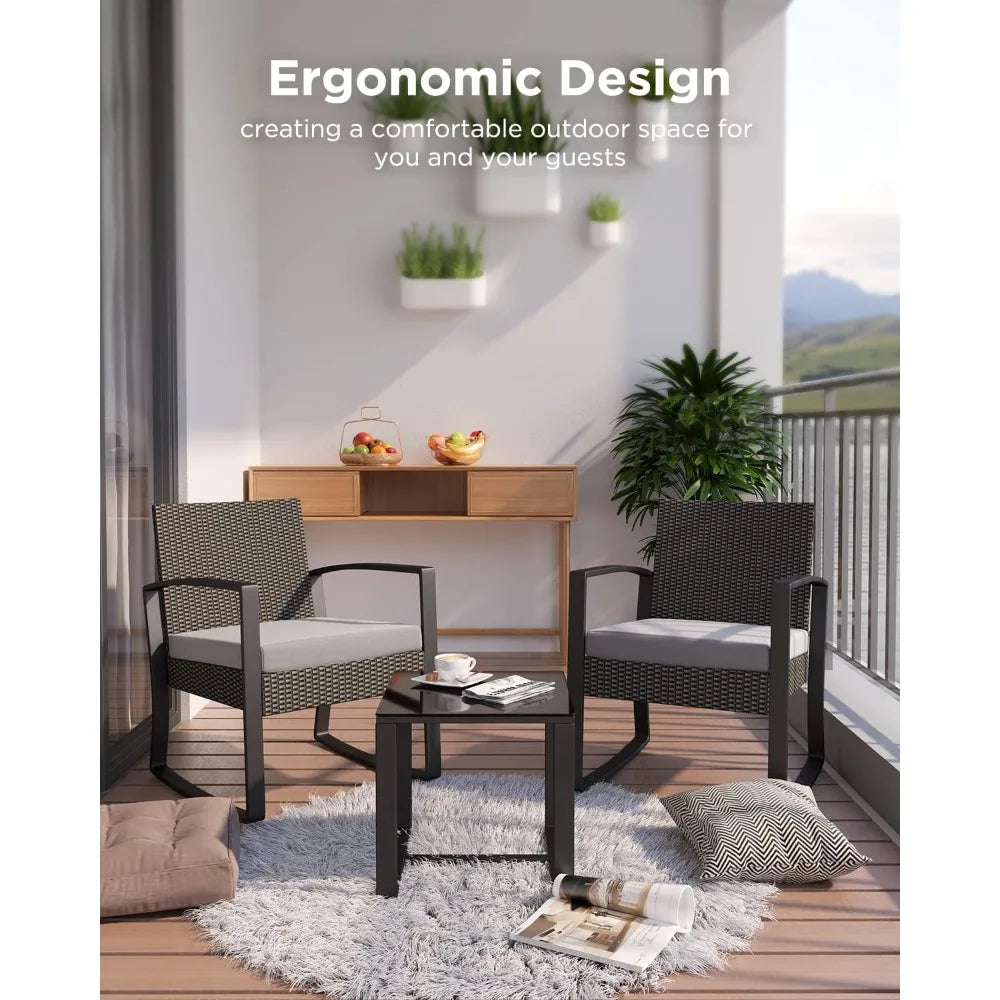 3 Piece Patio Furniture Set Rocking Bistro With Coffee Table
