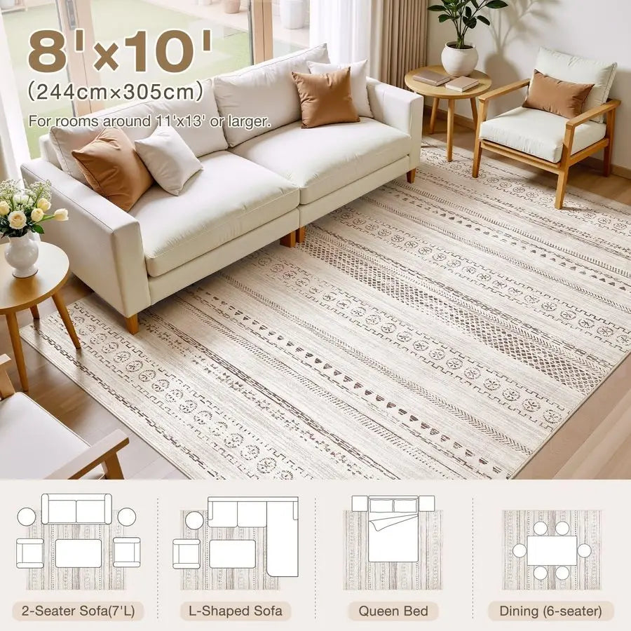 Moroccan Boho Farmhouse Rug For Living Room Geometric Pattern