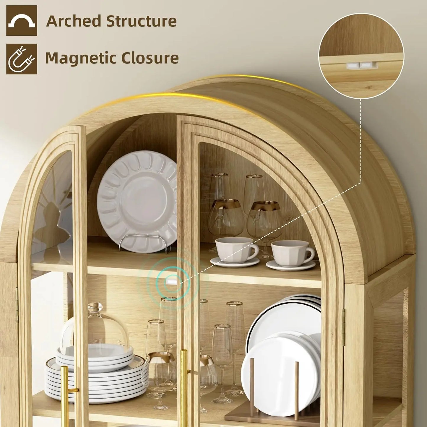 Arched RGB Curio Cabinet With Glass Doors And Drawers