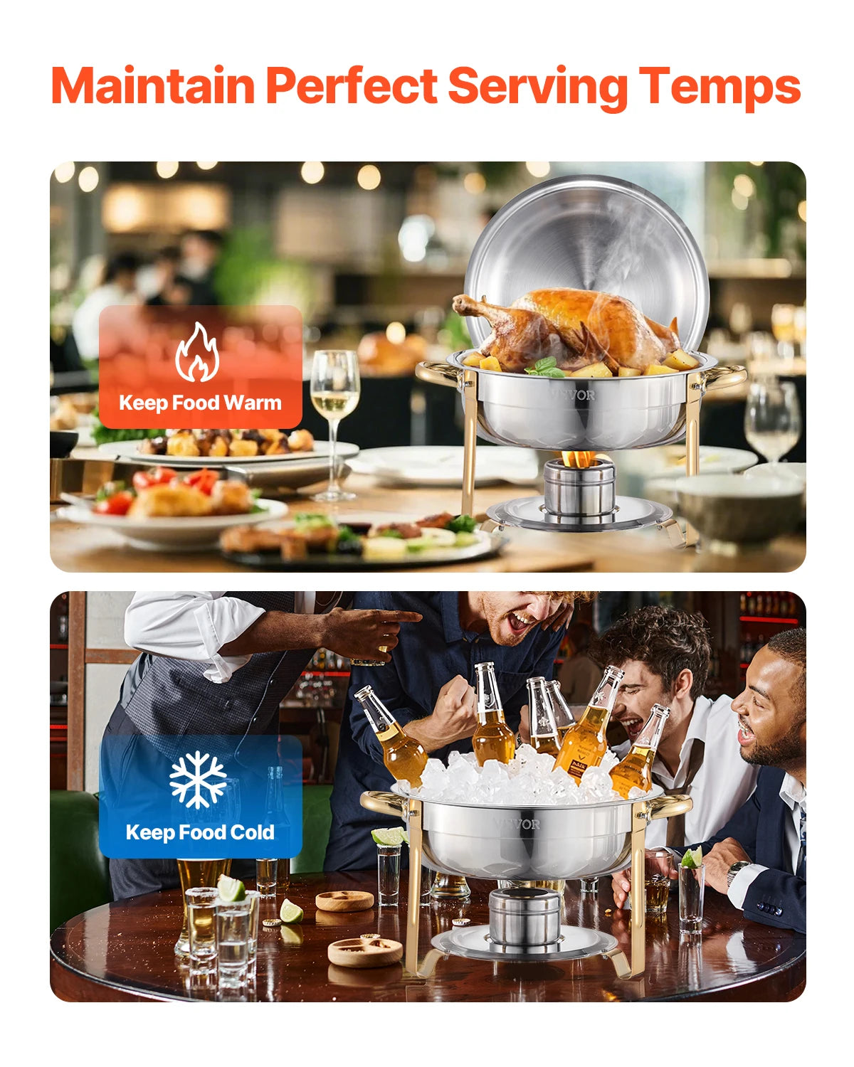 SucceBuy Round Stainless Steel Chafing Dish Buffet Set With Four Pans