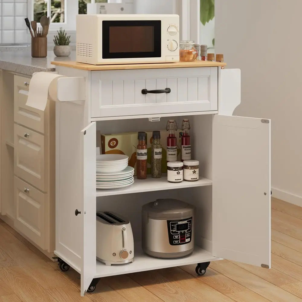 Kitchen Island Cart With Adjustable Shelf Drawer Storage On Wheels