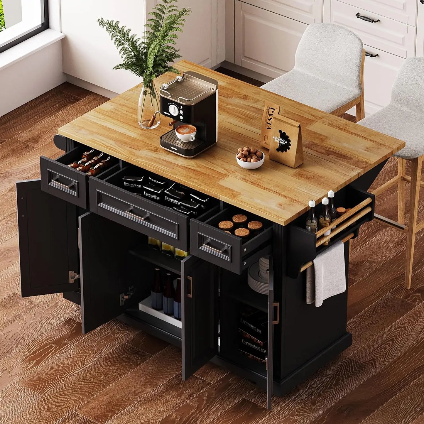 Rolling Kitchen Island With Drop Leaf And Mobile Storage Cart