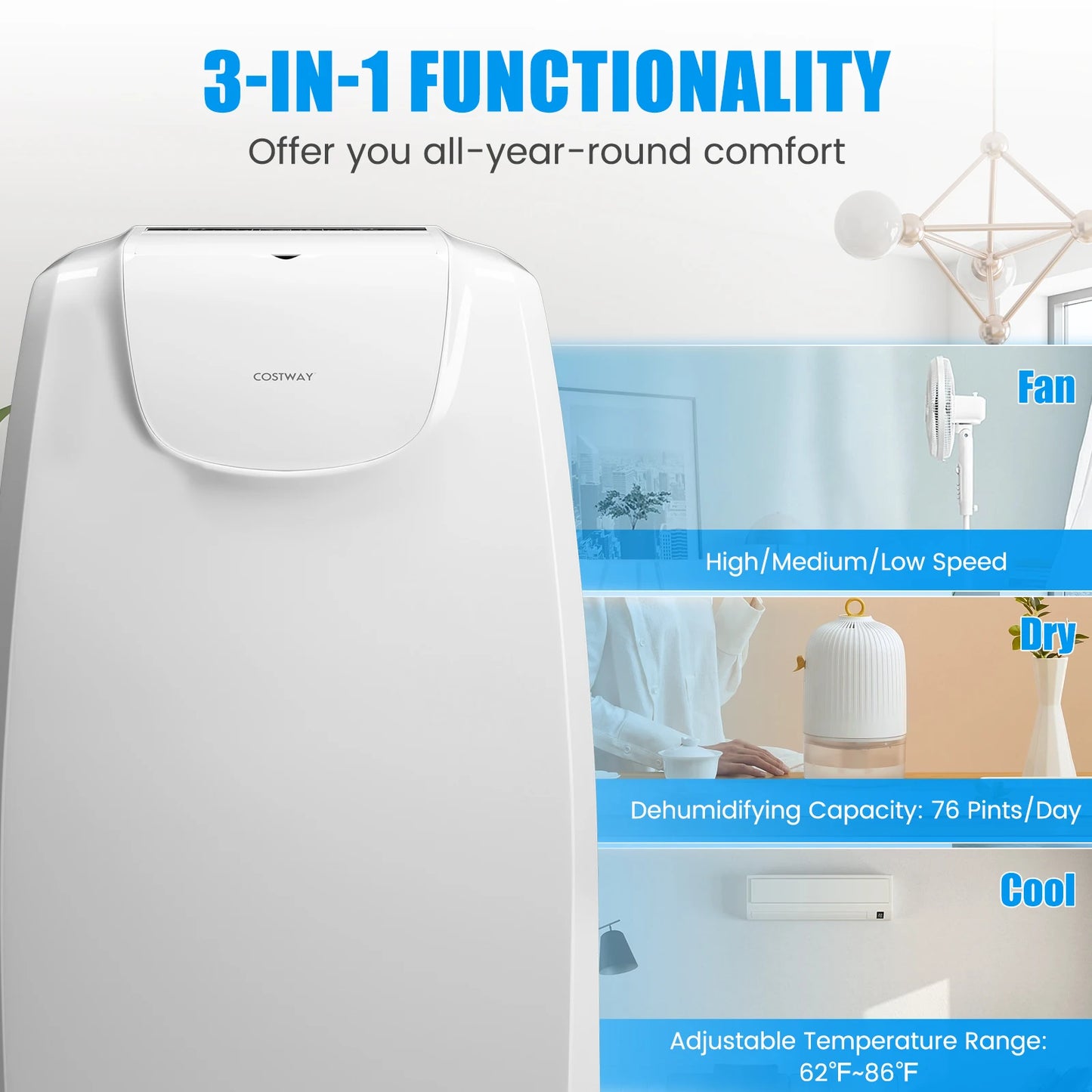LIFEZEAL 3in1 Portable Air Conditioner With Remote