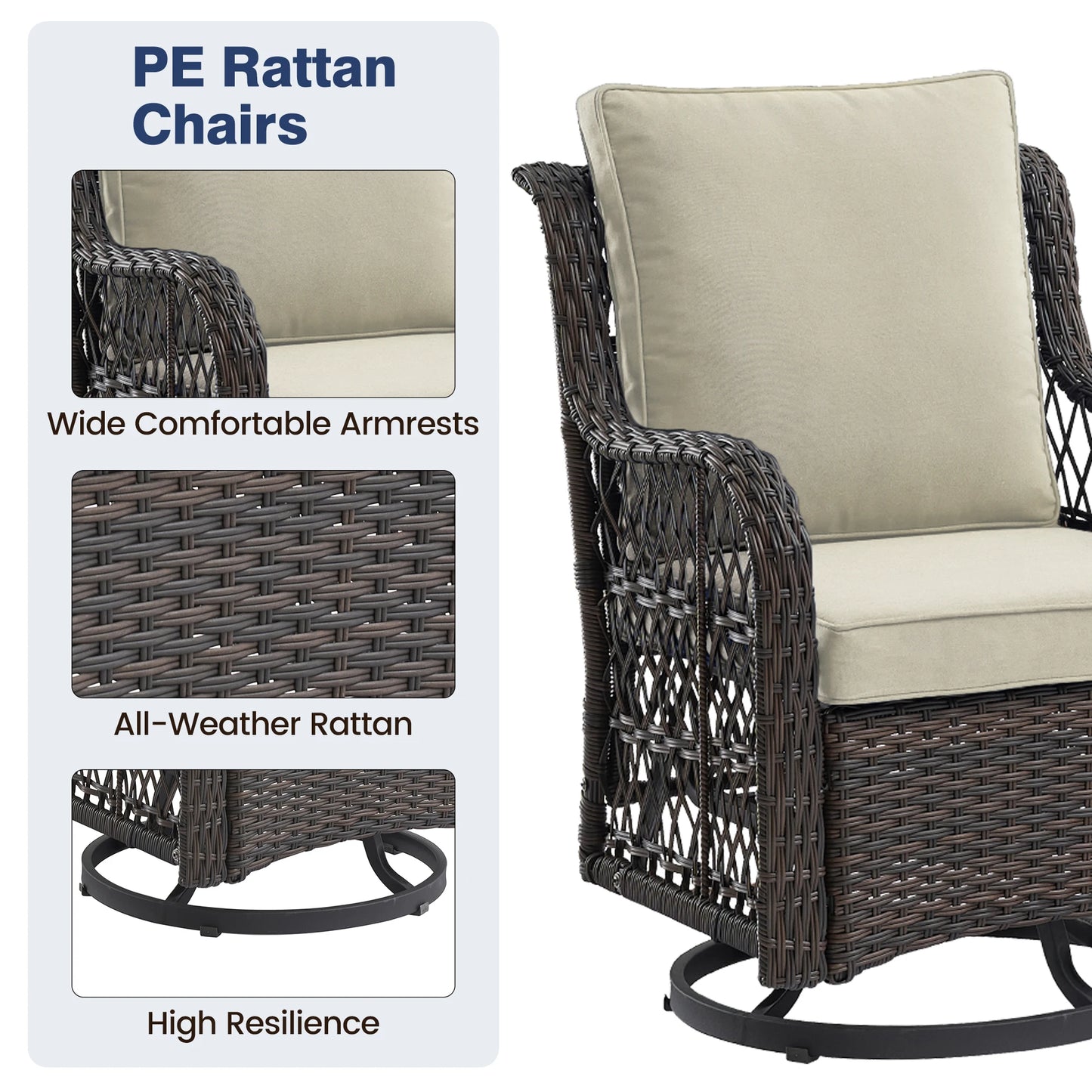 HobbyLane Outdoor Wicker Swivel Chairs Set With Rattan Side Table