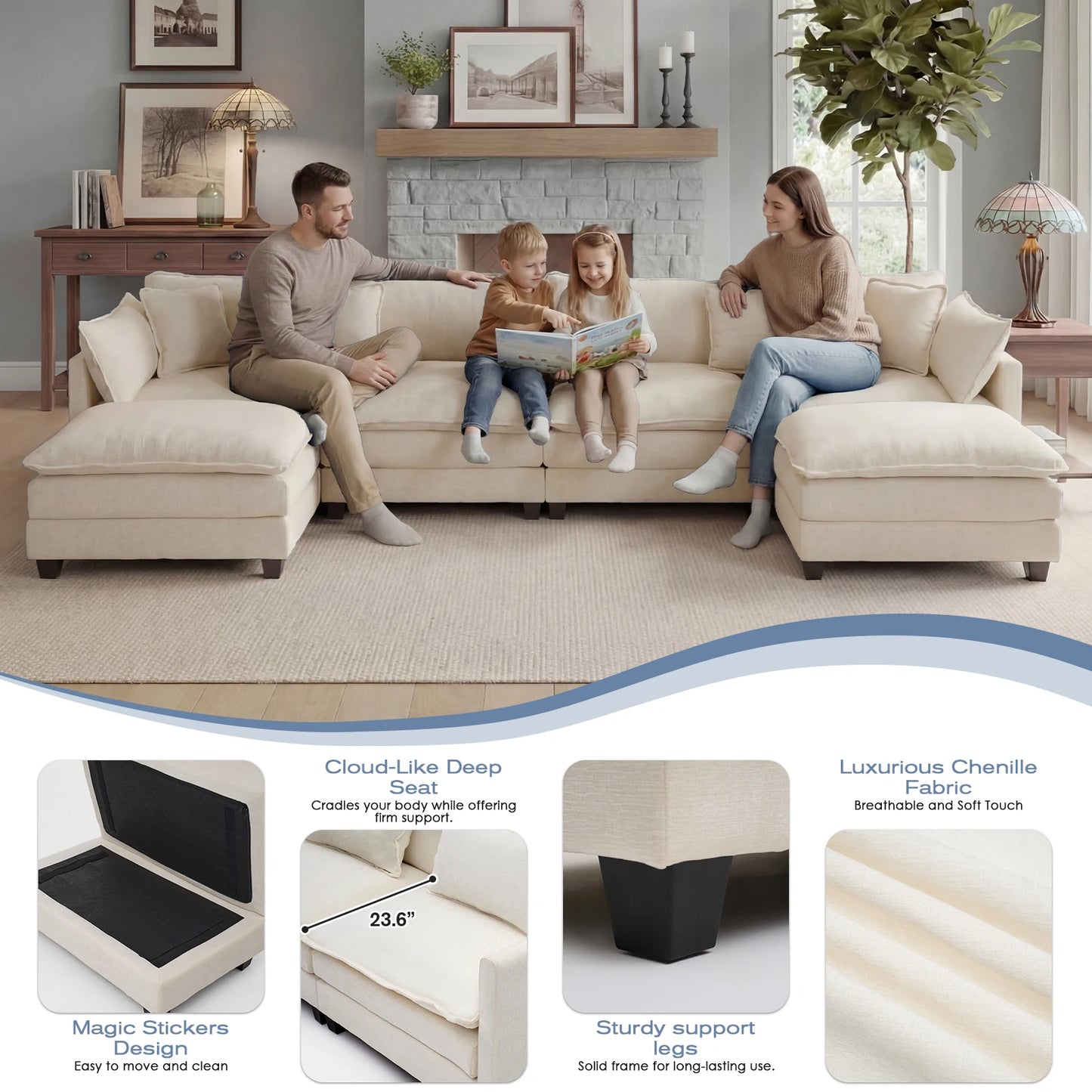 Redlife Modular Sectional Sofa With Ottoman Deep Seat