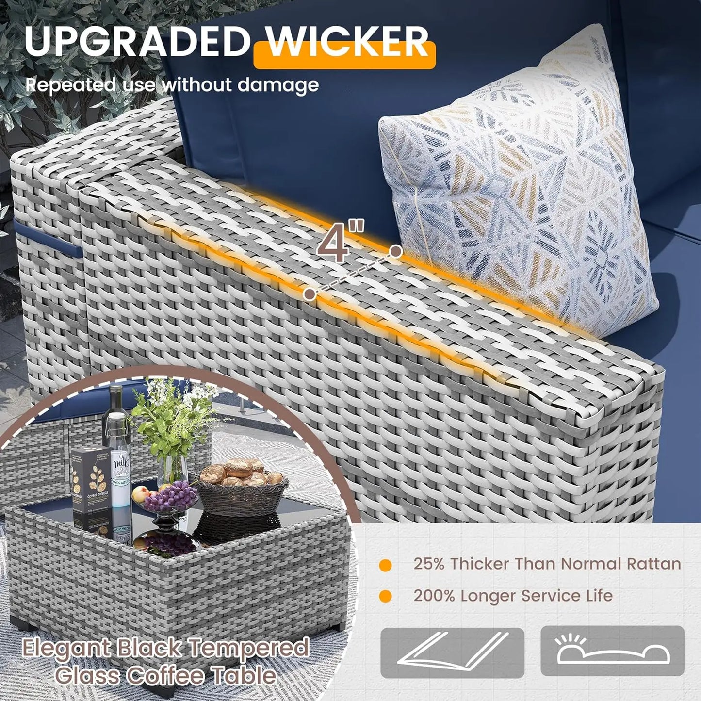 Outdoor Wicker Patio Furniture Set With Tea Table And Waterproof Sofa Cover