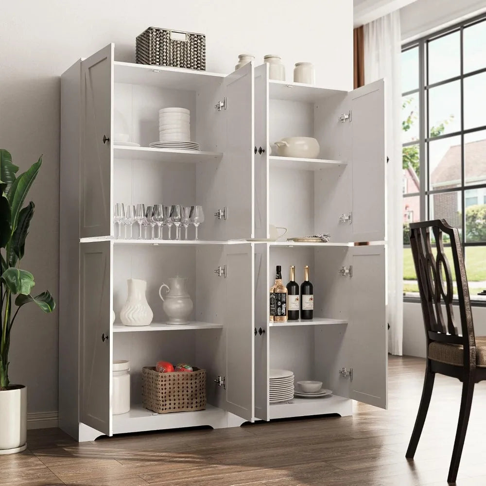 Farmhouse Kitchen Pantry Cabinet With Four Barn Doors And Adjustable Shelves