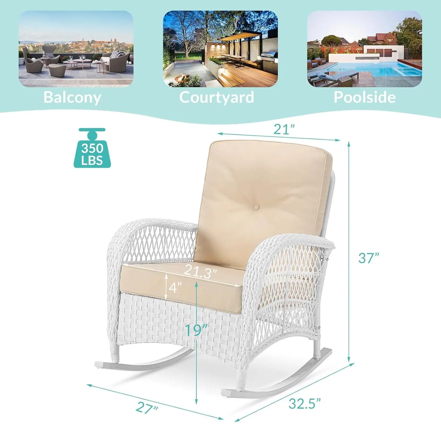 All-Weather Wicker Rocking Chair High Back For Garden Porch