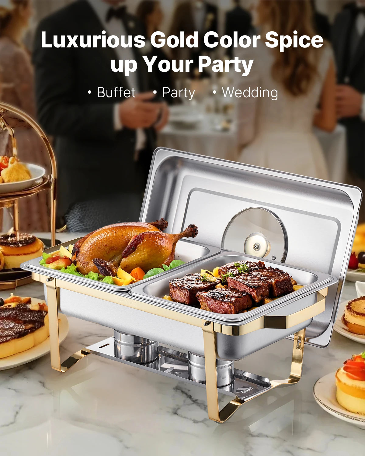 SucceBuy Chafing Dish Buffet Set Stainless Steel Chafer With Half Pans
