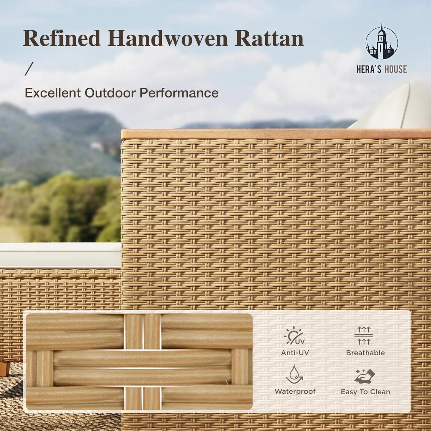 XIUWO 3 Piece Outdoor Wicker Patio Set With Sofa Table