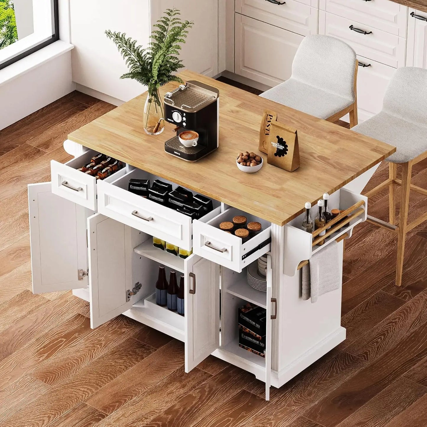 Rolling Kitchen Island With Drop Leaf And Mobile Storage Cart