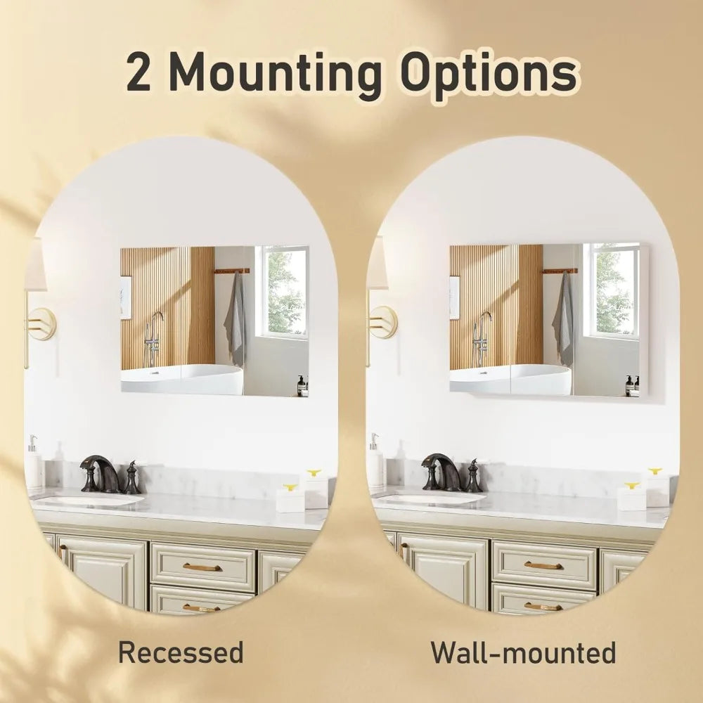 Medicine Cabinet With Three Mirrored Doors And Adjustable Shelves