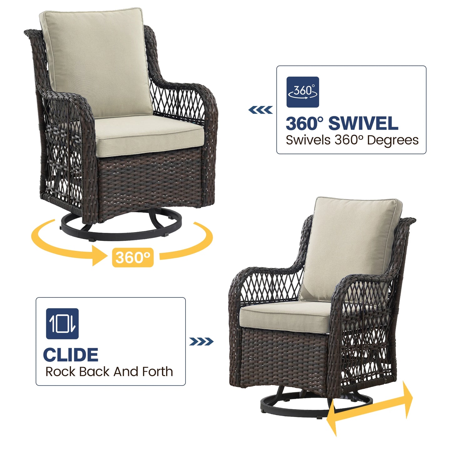 HobbyLane Outdoor Wicker Swivel Chairs Set With Rattan Side Table