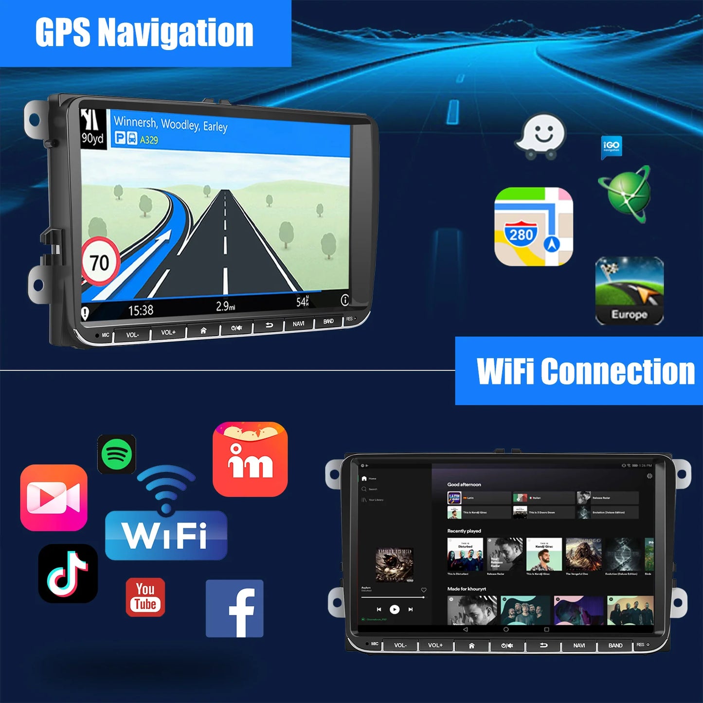 ESSGOO 9 Inch Android Car Stereo with CarPlay GPS Bluetooth for VW