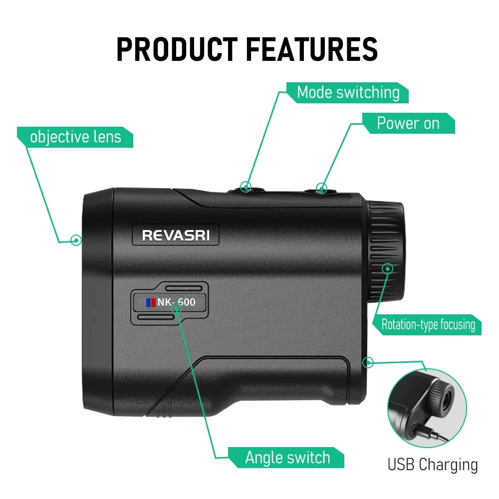 REVASRI Golf Laser Rangefinder With Slope Flagpole Lock USB C