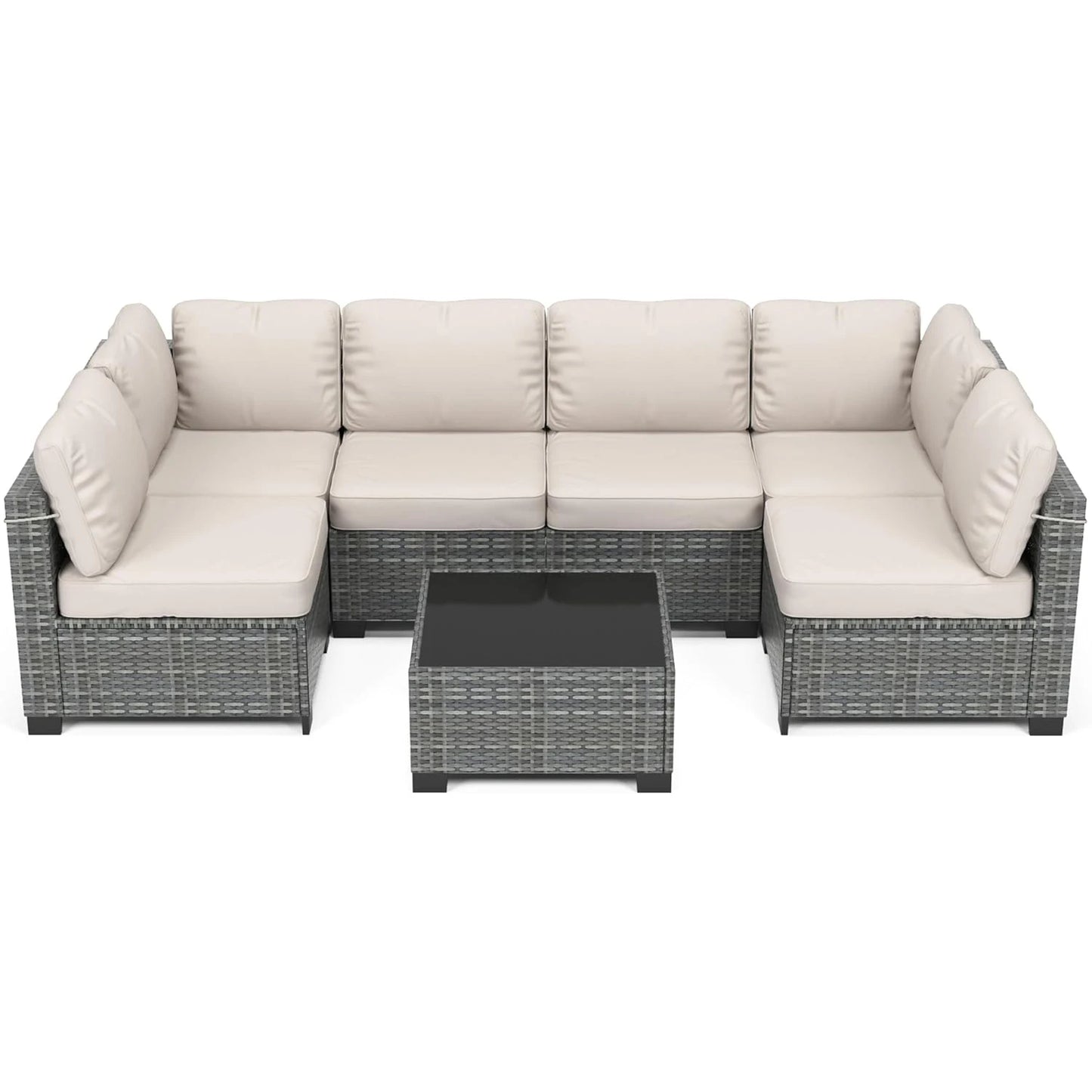 HobbyLane 7-Piece Modular Outdoor Furniture Set PE Rattan Wicker Garden