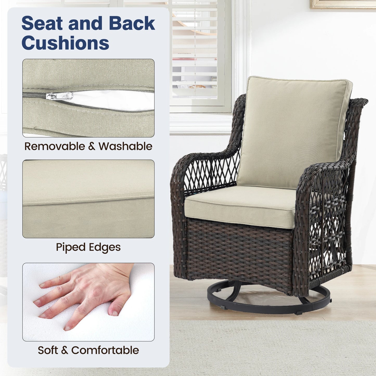 HobbyLane Outdoor Wicker Swivel Chairs Set With Rattan Side Table