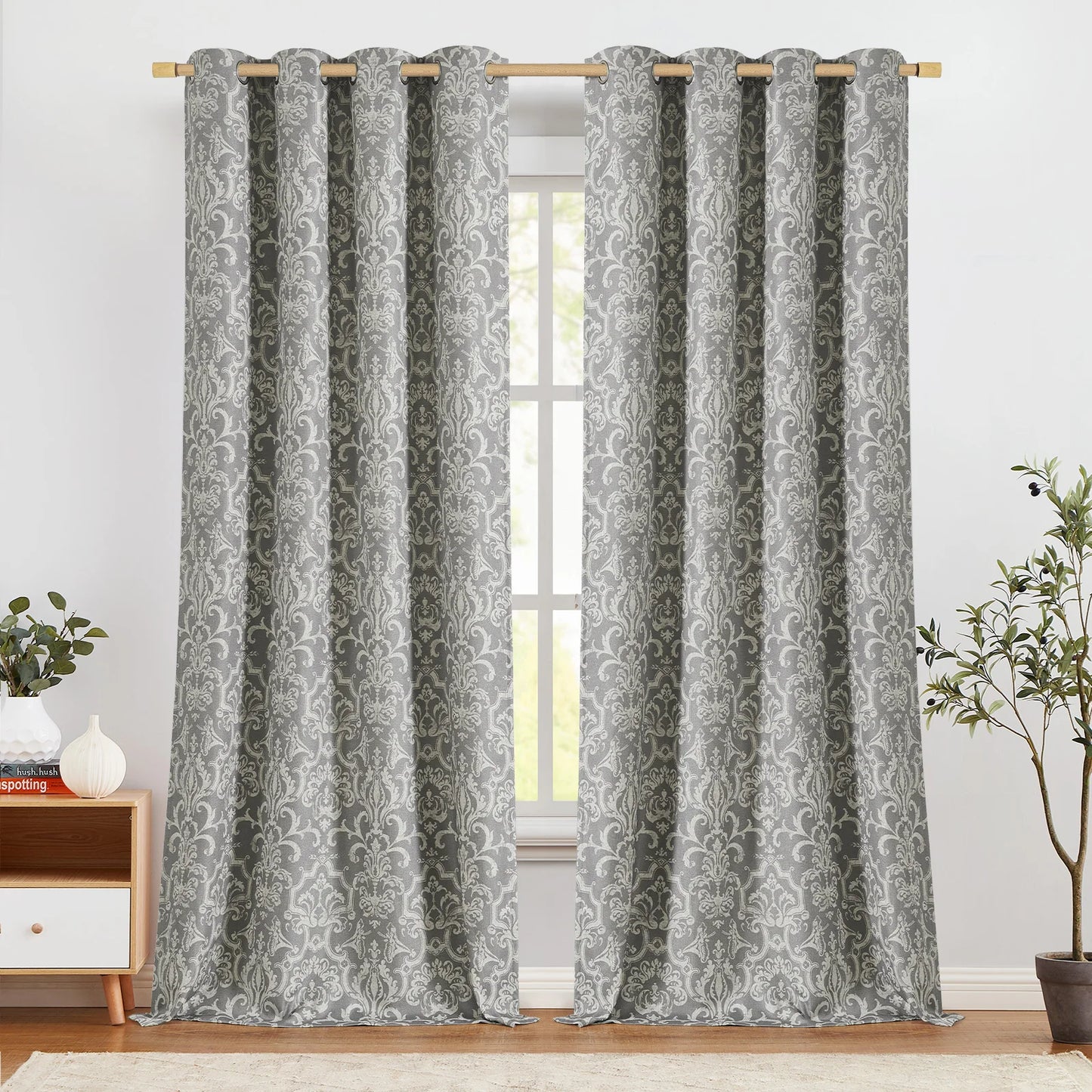 JINCHAN Classic Baroque Medallion Linen Curtains Room Darkening Grommet Panels