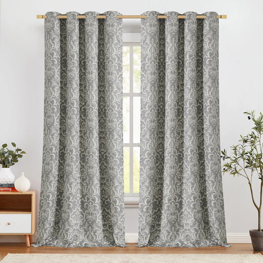 JINCHAN Classic Baroque Medallion Linen Curtains Room Darkening Grommet Panels