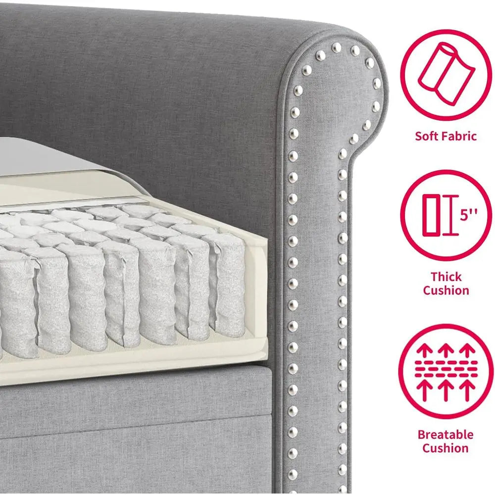 3-Piece Linen Sofa Set With Nailhead Trim Modern Living Room Furniture