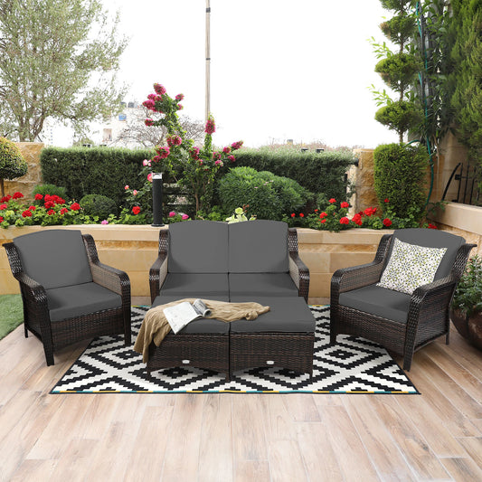 HOMASIS 5 Piece Outdoor Patio Rattan Sofa Set With Cushions
