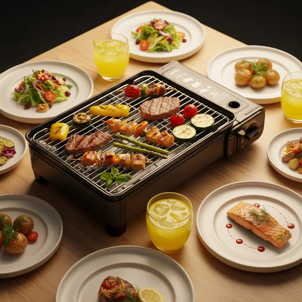Bymaocar Portable Camping Grill Gas Stove Butane Barbecue Cooker