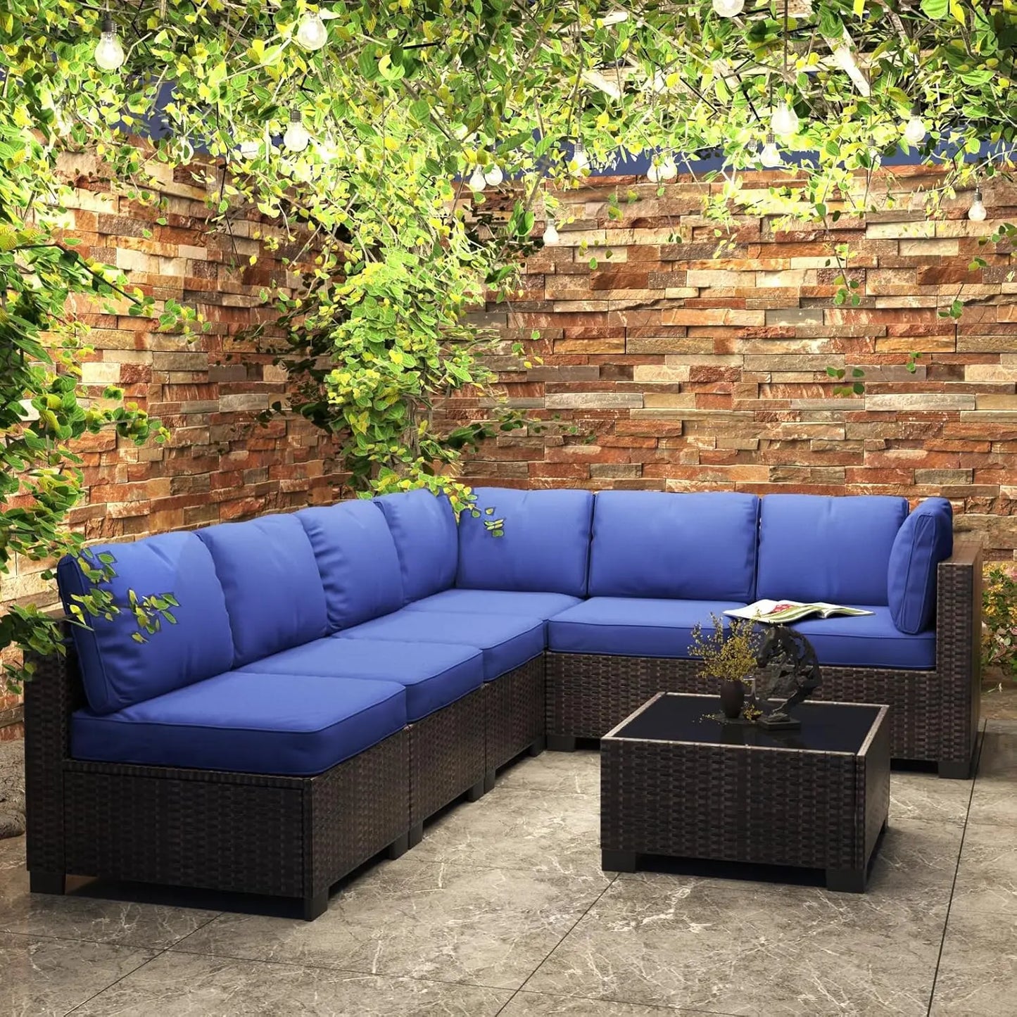 HobbyLane 7-Piece Modular Outdoor Furniture Set PE Rattan Wicker Garden