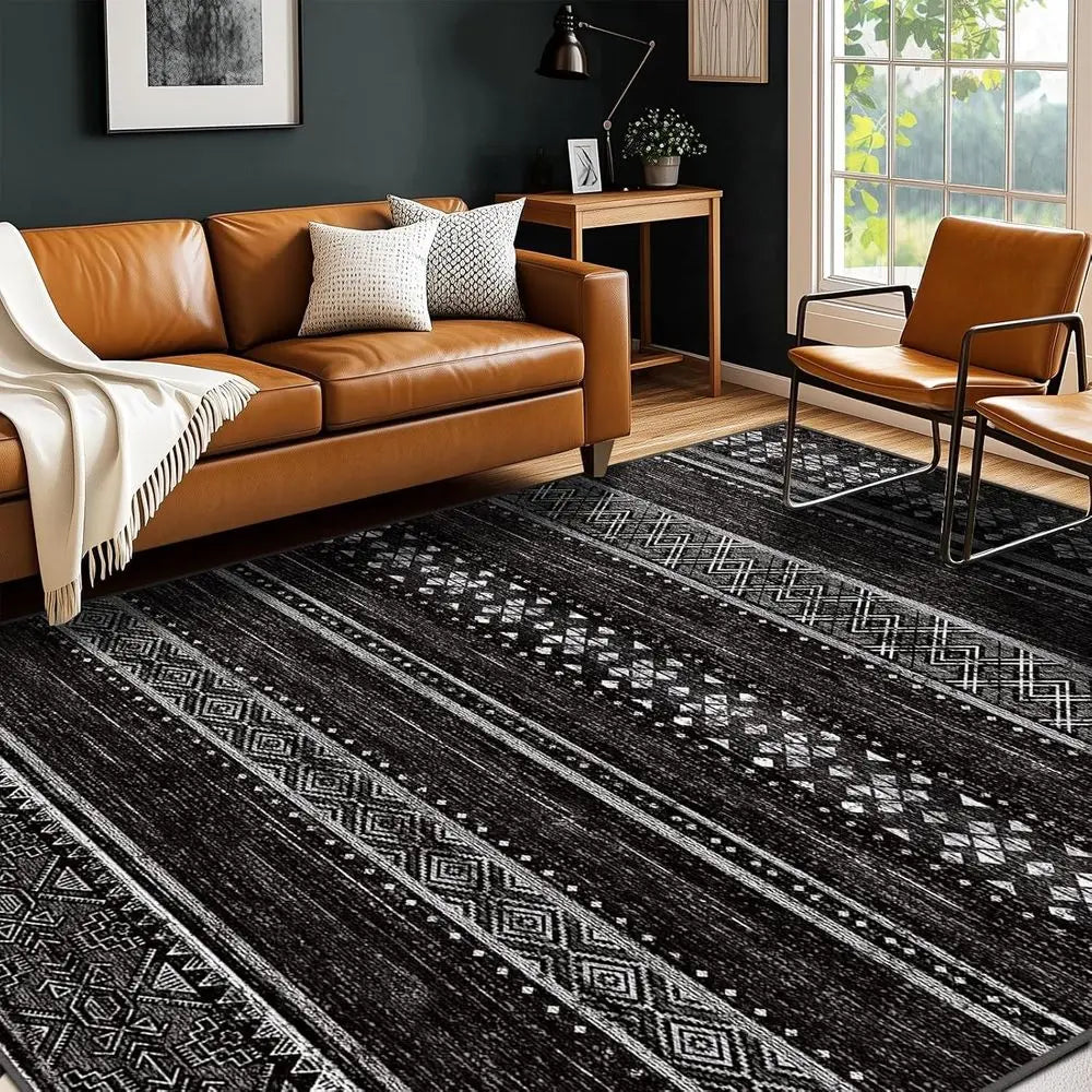 Geometric Area Rug Non Slip Low Pile Washable Neutral For Living Room